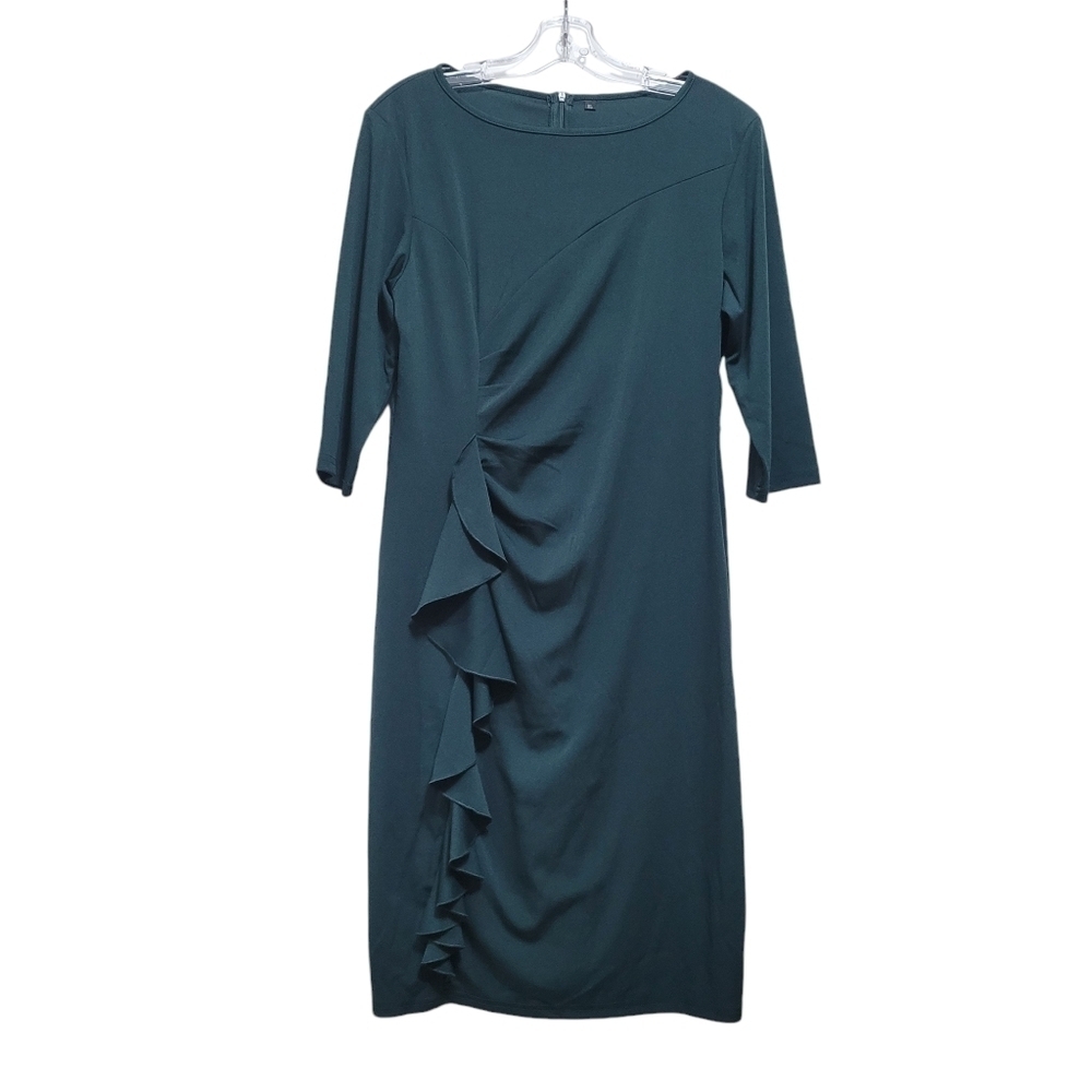Green Side Ruched 3/4 Sleeves Cocktail Dress Size XL